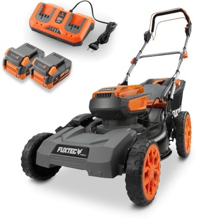 Cortacésped inalámbrico FUXTEC 40V FX-E2RM46PROSET con tracción, 46 cm, Altura 25–100 mm, Mulching, recogedor 50 L, 2 baterías 5Ah + Cargador rápido