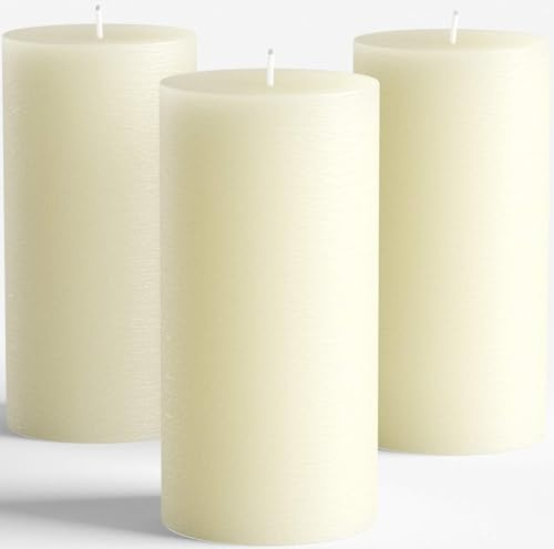 Melt Candle Company Juego de 3 Marfil Velas Pilar 7,5 x 15 cm sin Fragancia, Ideal para Bodas, restaurantes, decoración del hogar, balnearios, Iglesias con Mecha de algodón sin Humo