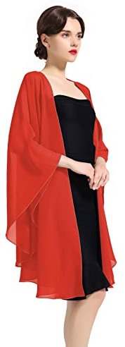 BEAUTELICATE Scialle Donna Elegante per Cerimonia Taglie Forti Chiffon Coprispalle Sheer Stola Donna per Matrimonio Estivo Sposa Abiti (Rosso, Taglia Unica)