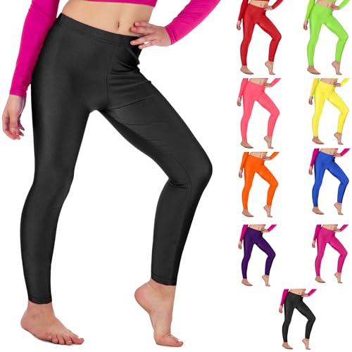 Re Tech UK Mädchen Leggings - für Gymnastik, Tanzen & Ballett - glänzend - elastisch - Schwarz - 7-8 Jahre…