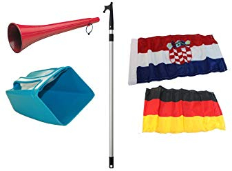 mgverkauf Bootshaken teleskopierbar mit Flaggenset Deutschland/Kroatien + Ösfass+Nebelhorn