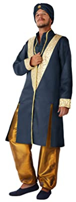 Atosa Disfraz Hindú Azul para Hombre Adulto – Traje Oriental con Túnica, Pantalón y Turbante – Ideal para Carnaval y Fiestas Temáticas | Talla XL