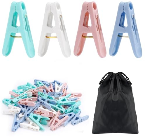 Rovedcity Mollette in plastica, 56 mollette colorate per bucato, piccole mollette da 5,1 cm con borsa per mollette, mollette per appendere vestiti, mollette per stendere i vestiti in 4 colori, per la