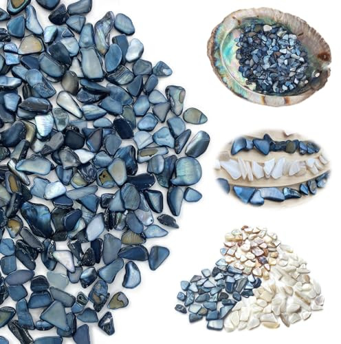 Yew & Tulip Natural Crushed Shells Chips, 32oz (2 lbs) Irregular Mother of Pearl Mosaic Fragments for Home Décor, Vase Filler, Crafts, Wedding, DIY (32 oz (2 lbs), Dark Blue)