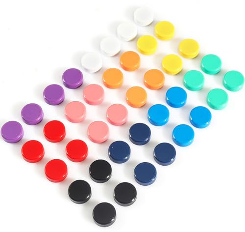PYJLBX Imán para nevera, paquete de 40 mini imanes fuertes de 10 colores, ideal para pizarra blanca, taquilla y mapa, cocina, oficina, aula y escuela