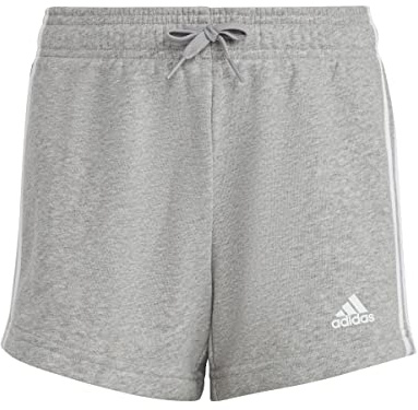 adidas Niñas Essentials 3-Stripes Shorts, Medium Grey Heather/White, 11-12 Years
