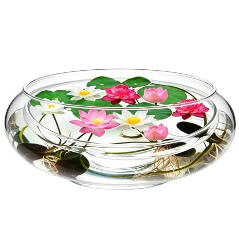 Alipis Betta Tank Glass Planter Bowl Terrarium Succulent Planter Air Plant Hydroponic Display Floating Candles Decorative Centerpiece Floral Container Home Decor L Round Fish Bowl