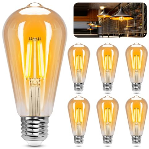 Aigostar ST64 - Lampadina Stile Vintage Edison, Led E27 Da 10W (Equivalente A 77W)，Filamento Led Bianco Caldo (2200K)， 1100 Lumens，Non Dimmerabile， Confezione Da 6 Unità