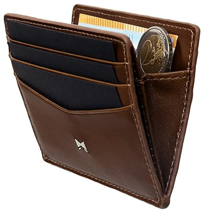 Gentlemen’s Kartenetui – Premium Rindsleder & RFID-Schutz – Platz für Karten, Scheine, Münzen & Tracker im Wallet – Patentiertes Slim Design – Slim Wallet mit Münzfach