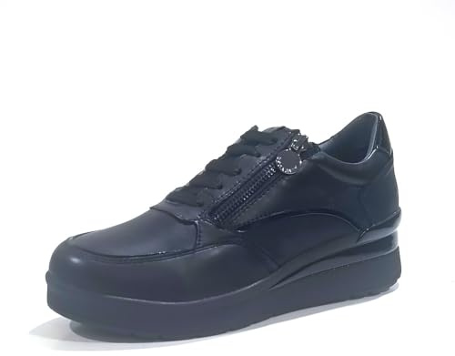 Stonefly 221734 Black Sneakers per Donna in Pelle con Lacci, Lampo e Zeppa Media (Taglia 37)
