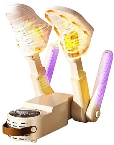 Rapid Shoe Dryer with Ozone Sterilisation, 360° Drying, One-Second Heating, Bakes 2 Pairs，Portable adjustable bracket and timer, folding design and quick shoe dryer