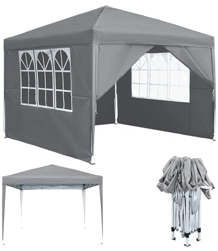 MAYTIIMO Pavillon 2.5x2.5m Wasserdicht Stabil Winterfest Faltpavillon mit 4 Seitenteilen und Fenstern Faltbare Gartenpavillon UV-Schutz Gartenzelt Partyzelt für Outdoor Garten Party, Grau