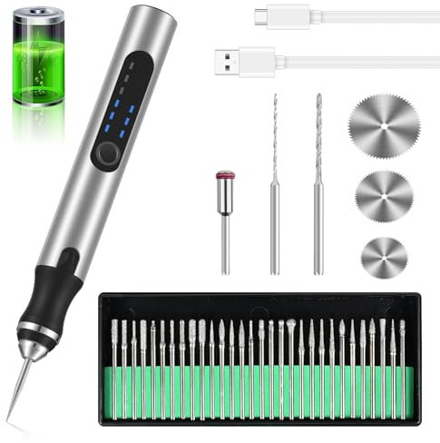 Euakee Elektrische Gravierstift, Kabellos USB Wiederaufladbar Gravur Werkzeug Kit, Elektrischer Mini Graveur Gravurwerkzeug, Tragbar Graveur Multifunktionaler Gravurstift für Schmuck Glas Holz Stein