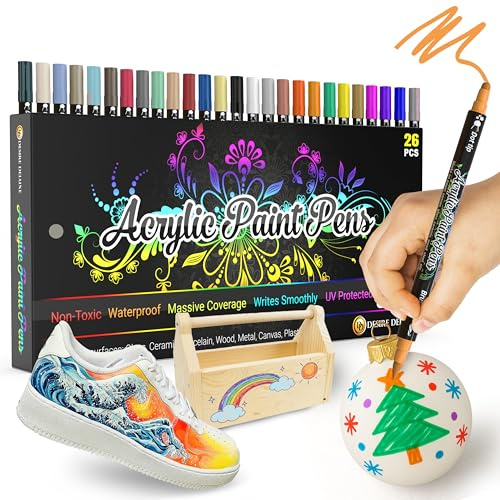 Desire Deluxe Rotuladores de Pintura Acrílica para Piedras, Cerámica, Vidrio, Madera - Marcadores a Base de Agua No Tóxicos - Excelente Material de Arte para Artistas (Doble Punta Multicolor, 26)