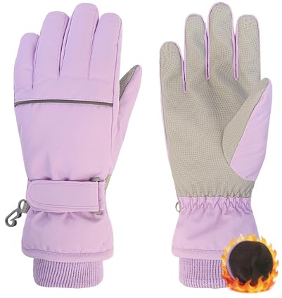 Wojgzon Girls-Winter-Ski-Gloves-Kids-Waterproof-Snow-Gloves Warm Snowboard-Mittens for Skiing-Hiking-Running
