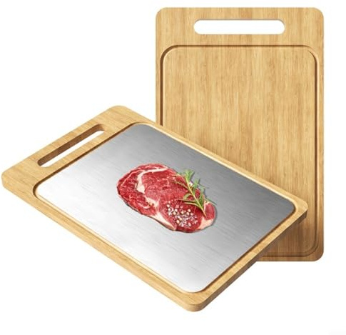 CNANRNANC Planche à découper multifonction en acier inoxydable avec bac à jus conçue pour hacher la viande, les légumes avec côtés réversibles (A)