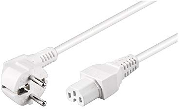 Netzkabel 2m, abgewinkelter Schutzkontakt auf IEC 320-C15, weiß