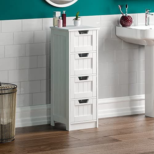 Vida Designs Bathroom 4 Drawer Floor Standing Cabinet Unit Storage Wood, White