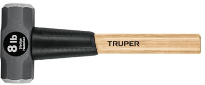 Truper 8 lb Sledge Hammer, 16-Inch American Hickory Wood Handle, Double-Faced Forged Steel Head, Heavy-Duty Compact Demolition and Construction Tool (Model MD-8H-16/33187)