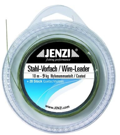 JENZI Stahlvorfach auf 10-m-Spule mit 20 St. Quetschhülsen. 12 kg. Tragkraft