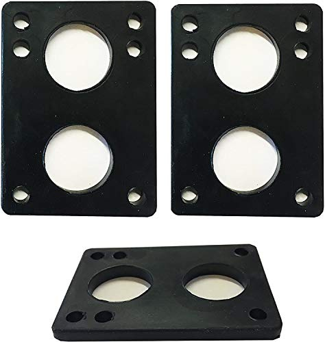 VJ Longboard Skateboard Riser Pads, Rubber, Set of 2, Size 3mm (1/8) 6mm (1/4) 12mm (1/2) 14mm Angle Wedge Riser Pads, Black (6mm)