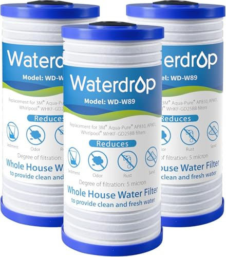 Waterdrop AP810 Whole House Water Filter, Replacement for 3M® Aqua-Pure® AP810, AP801, AP811, Whirlpool® WHKF-GD25BB, WHKF-DWHBB, 5 Micron, 10 x 4.5, Well & Tap Water Filter, Pack of 3