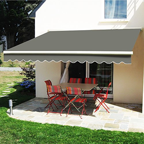 Green Bay Manual Awning Canopy | Grey 3x2.5M Retractable Outdoor Patio Garden Sun Shade Shelter Complete with Fittings and Winder Handle
