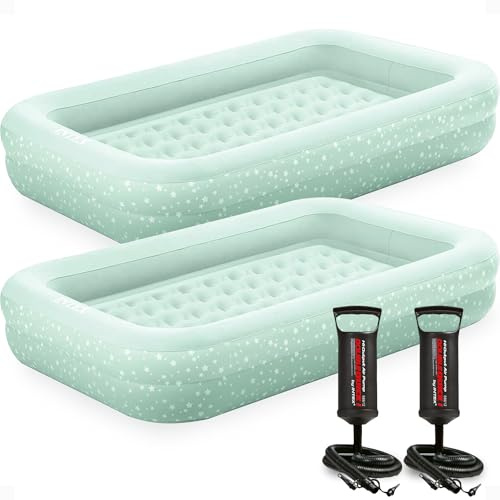 Intex Kids Travel Air Mattress Inflatable Bed Set with Raised Sides, Hand Pump, and Carrying Bag for Camping Trips and Sleepovers, (2 Pack)
