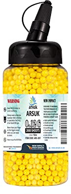 ARSUK 6mm Airsoft BB Pellets – 0.12g Yellow – 2000 Count – Smooth, Seamless Plastic Rounds for Reliable Performance in Practice, Training, and Recreational Games