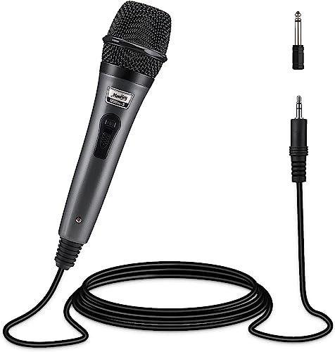 Moukey Wired Handheld Vocal Microphone, Metal XLR Dynamic Cardioid Mic with 13 ft Cable, for Singing, Stage, Party, Compatible with Karaoke Machine/PA System/Amp/Mixer, Grey