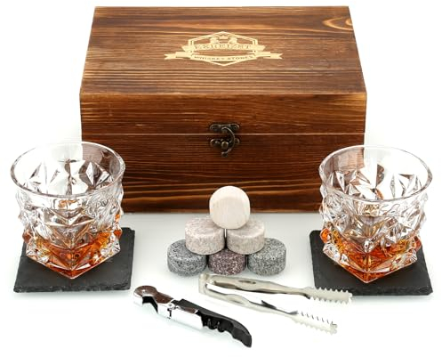 Coffret Cadeau Whisky Stones | Ensemble de Whisky réfrigérant réutilisables avec Pince à Glace, refroidissant Votre Boisson préférée sans Dilution, Hommes, Femmes, Papa, Meilleur Cadeau (Large)