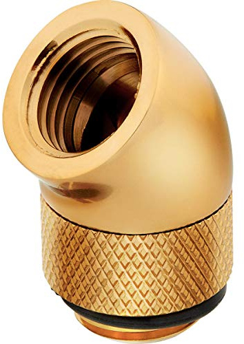 Corsair Hydro X Series Adattatore Rotante a 45 Gradi, Confezione Doppia (Filettatura G1/4 BSPP, Ottone Massiccio, Meccanismo di Rotazione Sicuro, Ottimizzato Per Portate Elevate) Oro