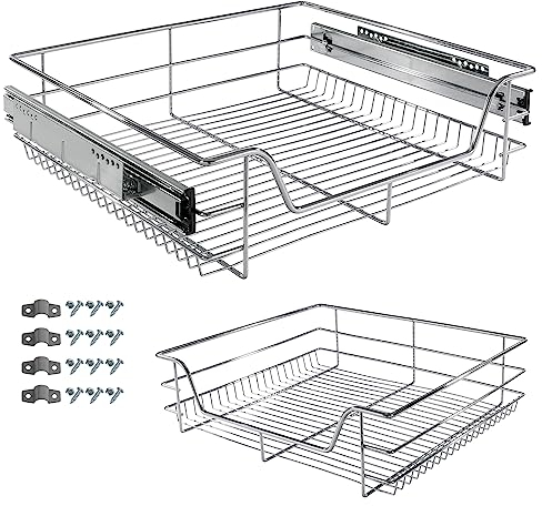 Arebos Teleskopschublade - für Schrankbreite 30 40 50 oder 60 cm/verchromt/Setwahl- Küchenschublade Korbauszug Schrankauszug, Schubladeneinsätze für Küchenschrank / 60 cm