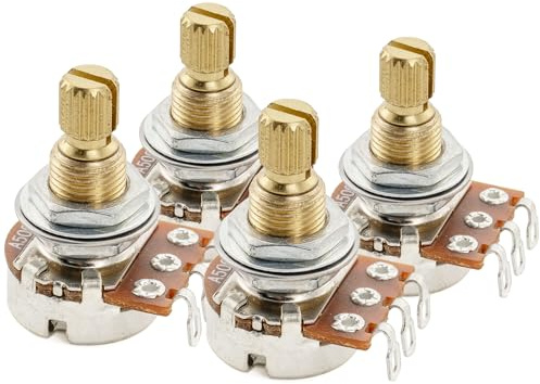 Musiclily Pro A500K Brass Thread Metric Mini Potentiometers Split Shaft Audio Taper Pots for Electric Guitar Bass (Set of 4)
