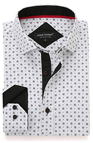 Alex Vando Mens Printed Dress Shirts Long Sleeve Regular Fit Button Down Shirt,White,M