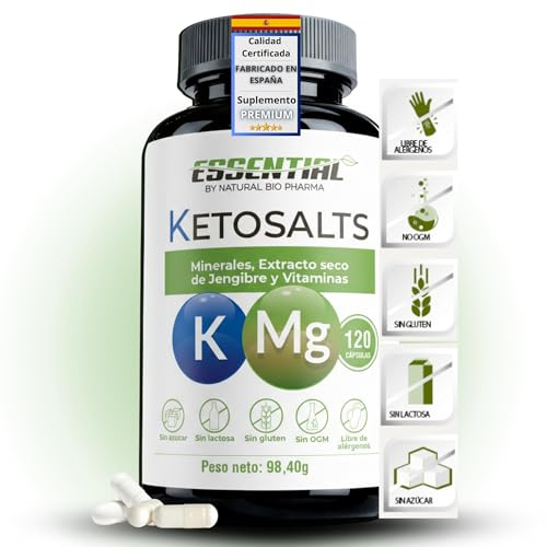 Suplemento Keto con Electrolitos | Sales Minerales Cetosis + Vitaminas B6 D3 | 120 Caps | Para Dieta Cetogénica y Ayuno Intermitente | Anti Fatiga Keto Flu | GMP España