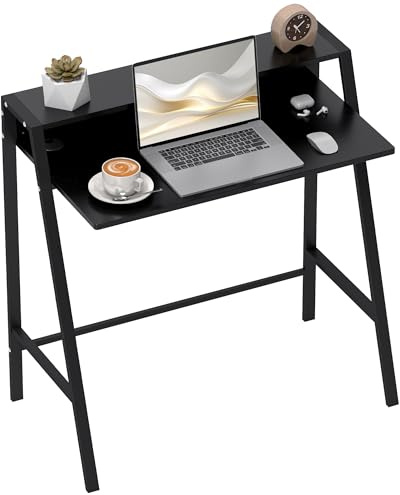 HOMCOM Schreibtisch, Computertisch mit Ablage und Kabel Management, moderner Schreibtisch mit Metallgestell für Arbeitszimmer, Schlafzimmer, Home Office, 84 x 45 x 85 cm, Schwarz