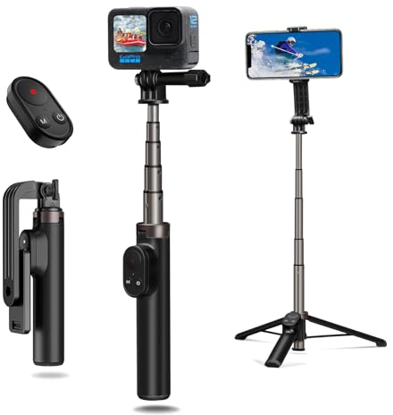 AFAITH Trépied Perche à Selfie Extensible avec Télécommande pour GoPro Hero 12/11/10/9/8/MAX et Smartphone, Monopode Portable Stable avec Télécommande Bluetooth sans Fil pour GoPro et Smartphone