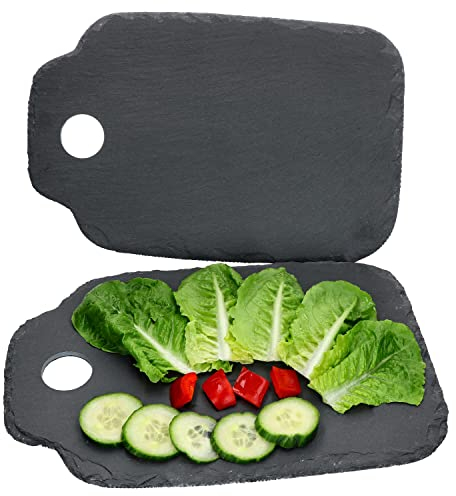 Ritzenhoff & Breker 2er Set Schieferplatte 23x35cm I Servierplatten mit Griff & Loch, Schwarz I Teller für Gebäck, Antipasti, Käse & Wurst, Sushi I Untersetzer, Deko-Teller, rustikale Bruchkante