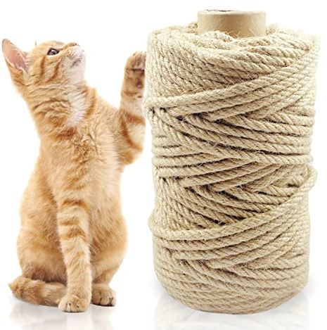 Corde pour Arbre à Chat, 50M Corde Arbre à Chat, 6mm Corde Sisal Arbre à Chat, Réutilisable Naturel Corde Sisal, Sisal pour Arbre à Chat Convient pour Réparer ou Fabriquer Arbre à Chat Planche à