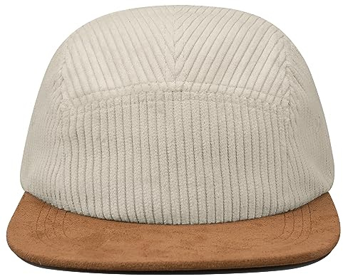 Clakllie 5 Panel Caps for Men Flat Brim Snapback Hats Vintage Trucker Hats Flat Peak Baseball Cap Adjustable Unstructured Hats,Beige