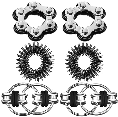 Steemjoey 6Pcs Fidget Toy Anti Stress Jouet, Jeu De Chaîne Flippy, Six Chaînes À Rouleaux, Bague de Massage des Doigts, Soulage Le Stress Réducteur, Parfait pour Anxiété, ADD, TDAH (Noir)