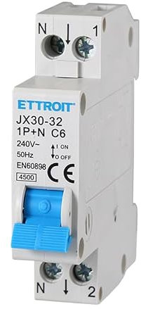 Interrupteur magnétothermique automatique, 1P+N Courbe C 220 V de 1 module DIN, sauvetage des vies Stotz, MCB 1P+N 4,5 kA C6 6 A
