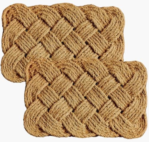 4All Rope Coir Doormat for Outdoor Indoor Entrance Backdoor Garage or Garden Handwoven Coconut Coir Knotted Non Slip Floor Mat Dirt Scraper (45x75cm Pack of 2)