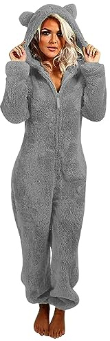 Susenstone Teddy Polaire Onesies pour Femmes Chaud Moelleux Pyjamas À Capuche Onesie Teddy Pyjamas Hiver Peluche À Capuche Flanelle Une Pièce Combinaison Combishort Vêtements De Nuit Loungewear Rompe