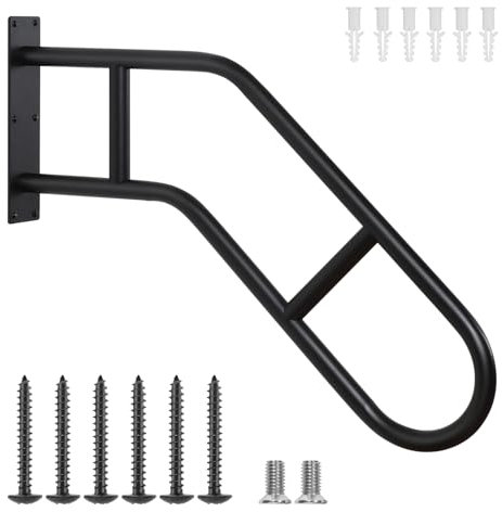 SMONTER Handrails for Outdoor Steps, 1-3 Steps Wall Mount Hand Rail, Safety U-Shape Metal Grab Bars, Stair Handrail for Indoor Stairs, Stair Railing Indoor for Pregnant Women, Elderly, Disabled, 1 pcs