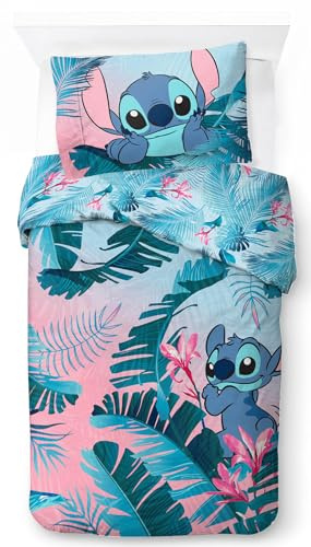 Jay Franco Disney Lilo & Stitch Floral 100% Cotton Single Duvet Cover Set - Includes 50 x 70cm Pillowcase