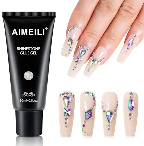 AIMEILI Nail Art Strass Colla, Colla Per Unghie Super Appiccicosa, Gel Adesivo Per Unghie In Polvere Lucido, Strass Cristallo Pietra Nail Art Colla 30g