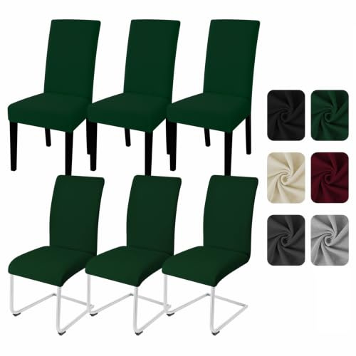 Yugarlibi Dining Chair Covers Set of 6 Stretch Kitchen Chair Covers Green | Chair Covers for Dining Chairs 6, Elastic Chair Slipcovers, Washable Chair Covers for Dining Room Kitchen Banquet Ceremony