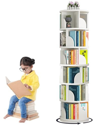 LVRUIEDS Drehbares Bücherregal, Kleines Eckbücherregal Für Kleine Räume, Bodenstehendes -Aufbewahrungsregal Mit 4 Ebenen, Schmales -Organizer Aus Holz Für Schlafzimmer, Wohnzimme